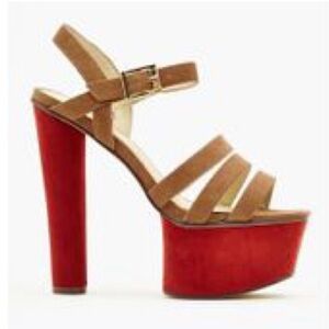 Brand-new Stylish Red and Tan Platform Heels. C Label from Nasty Gal. Size 9